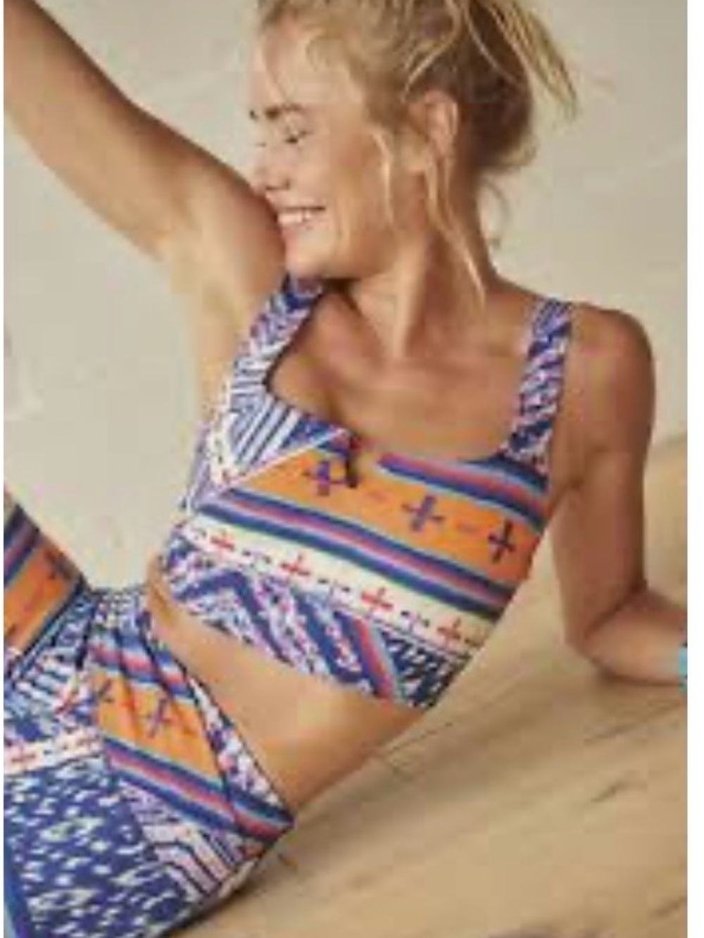 Free People Multicolor Geometric Stripe Sports Bra - Navy, Orange, Pink, Green
